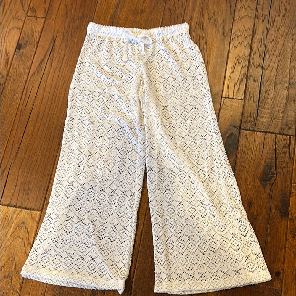 White Crochet Wide-Leg Pants